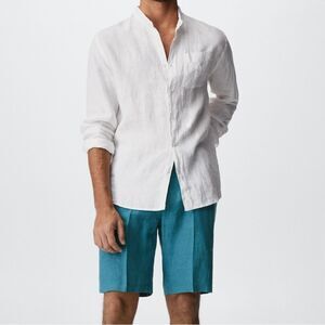 Mango MNG Sustainable 100% Linen Men's Shorts Blue US 38